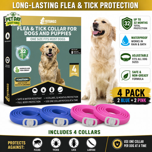 Pack dog flea tick collar - 4-pack, &